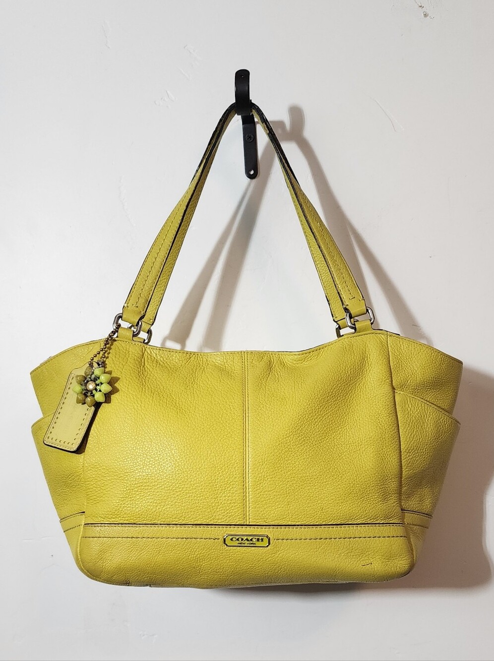 Coach Yellow Leather Shoulder Bag with Charm
